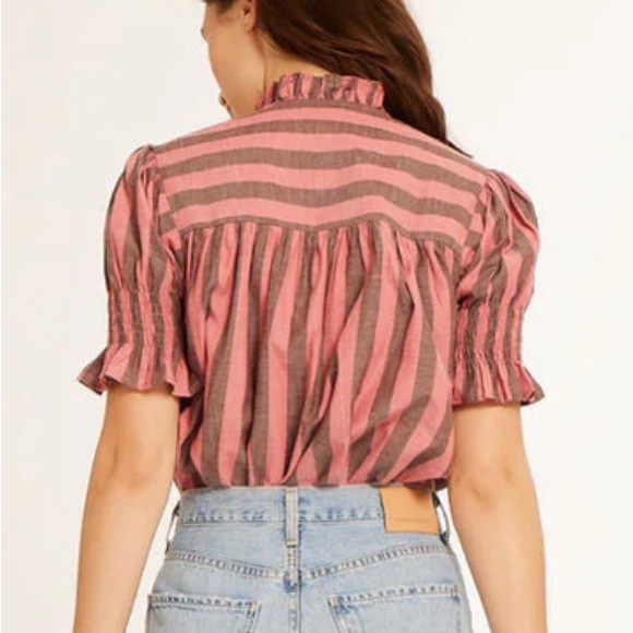 Mille Striped Pink and Brown Women's Top Preppy academia boho girly - Picture 3 of 14